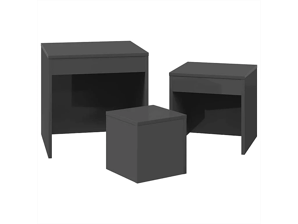 Mesas de encastrar 3 pcs derivados de madeira cinza brilhante