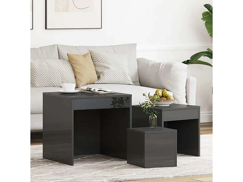 Mesas de encastrar 3 pcs derivados de madeira cinza brilhante