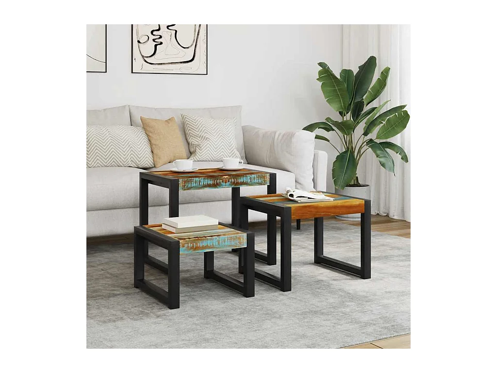 Tables gigognes 3 pcs Bois de récupération massif