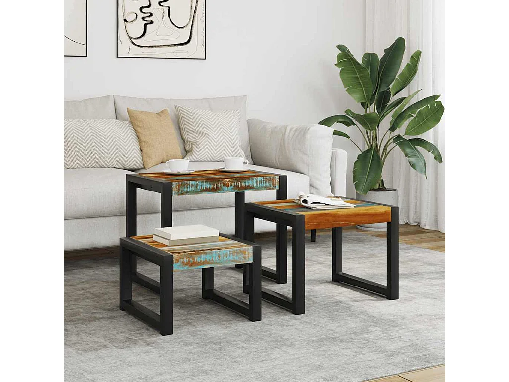 3-delige Tafeltjesset massief gerecycled hout