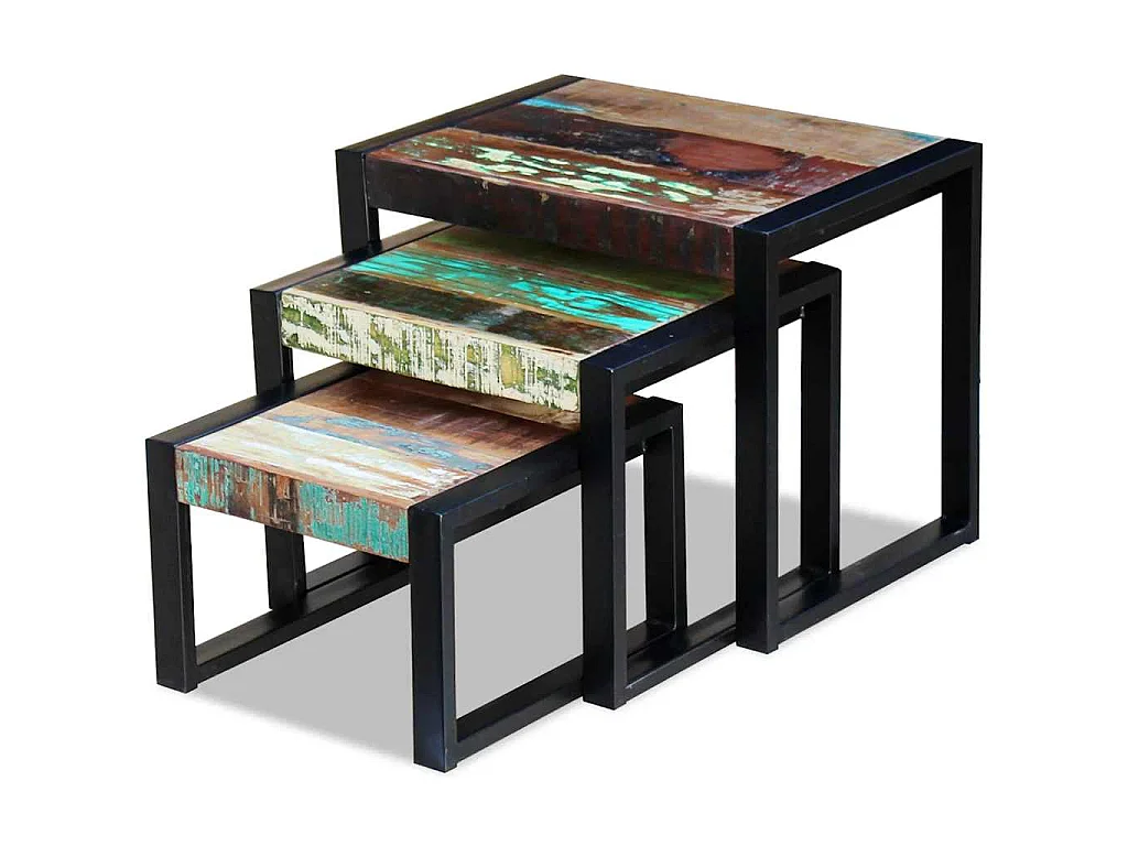 3-delige Tafeltjesset massief gerecycled hout