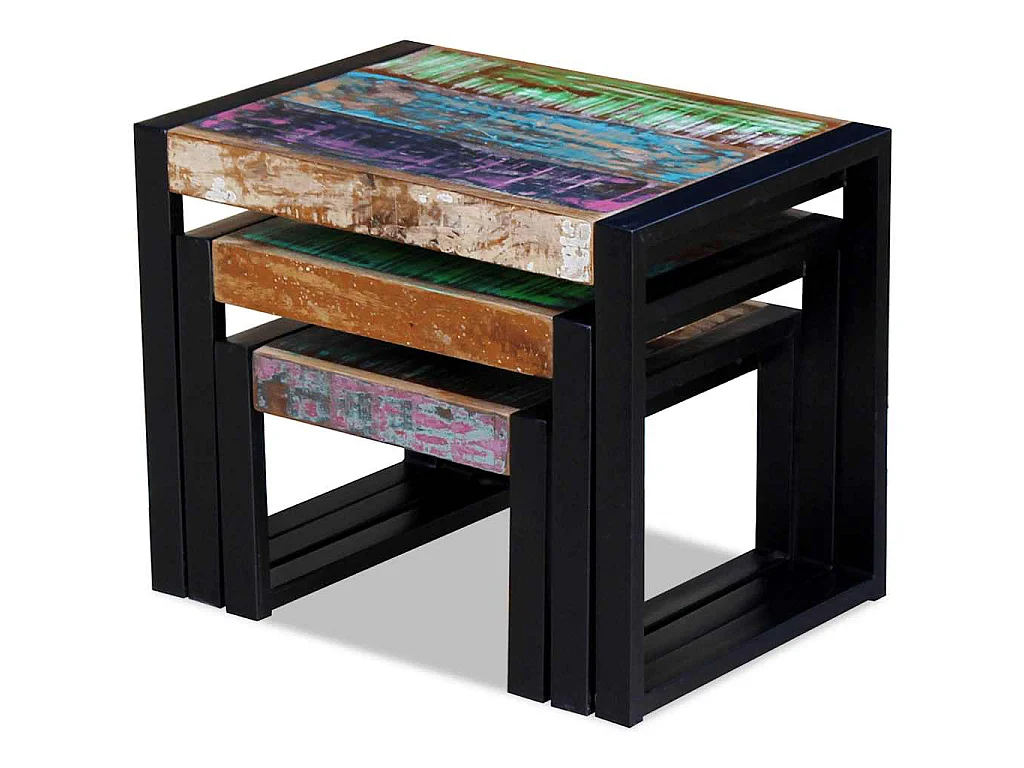 3-delige Tafeltjesset massief gerecycled hout