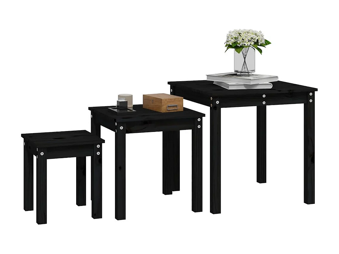 Satztische 3 Stk. Schwarz Massivholz Kiefer