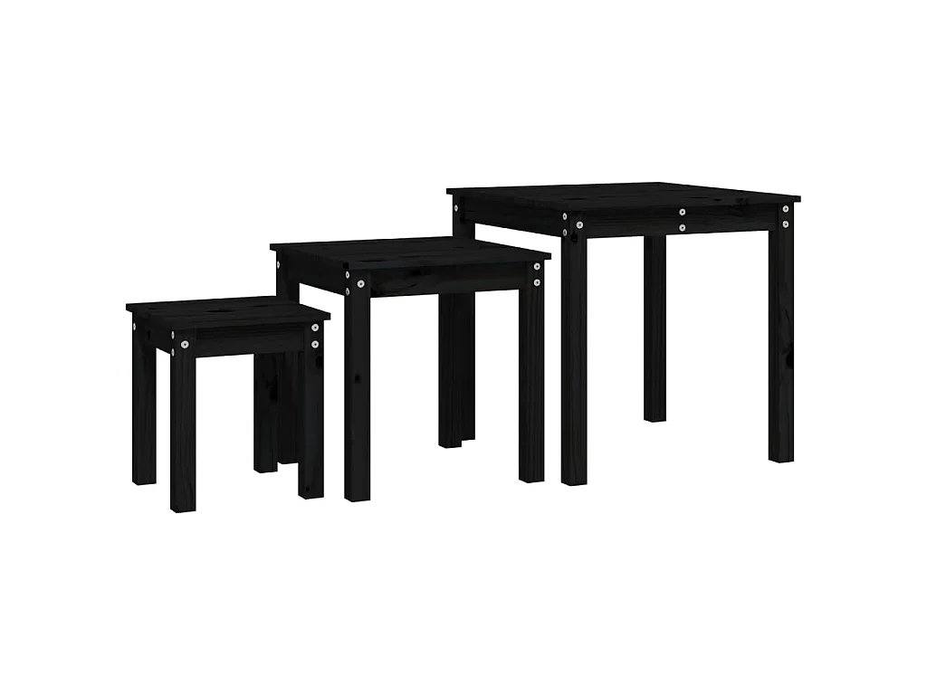 Tavolini a Incastro 3 pz Nero in Legno Massello di Pino