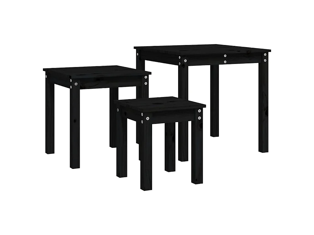 Tables gigognes 3 pcs Noir Bois de pin massif