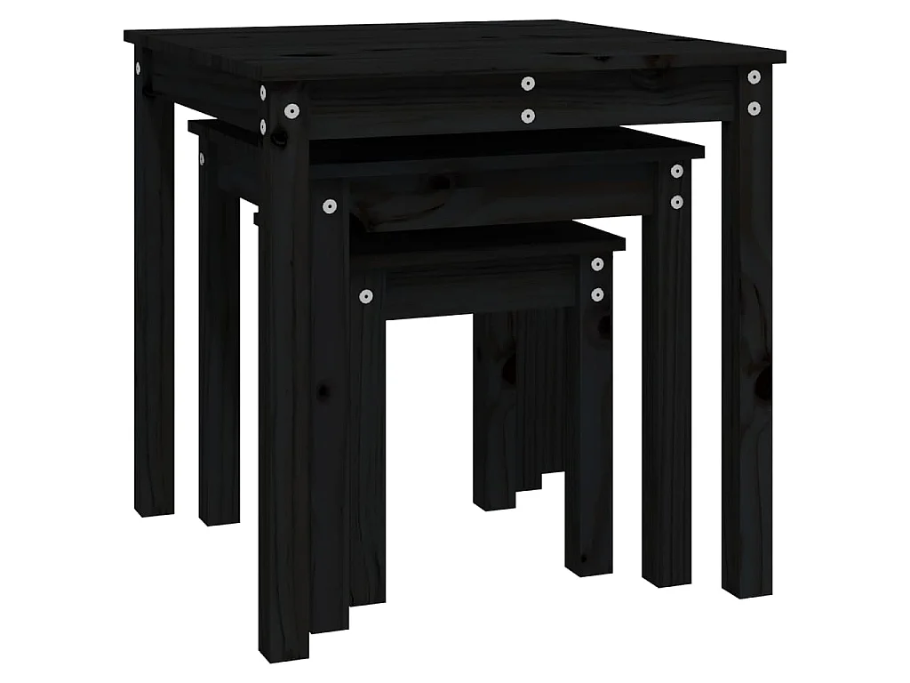 Tables gigognes 3 pcs Noir Bois de pin massif