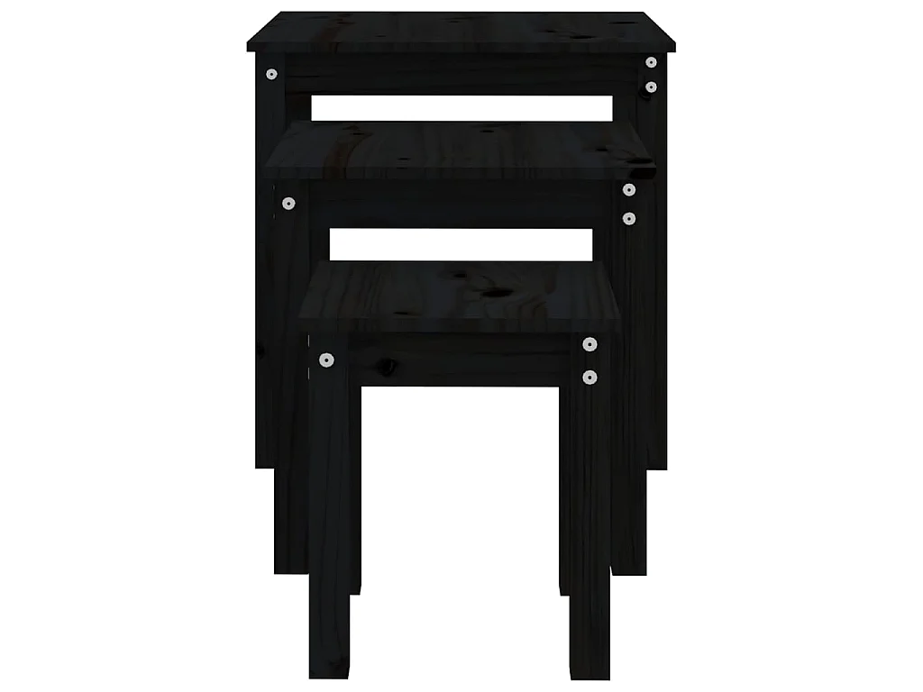 Tables gigognes 3 pcs Noir Bois de pin massif