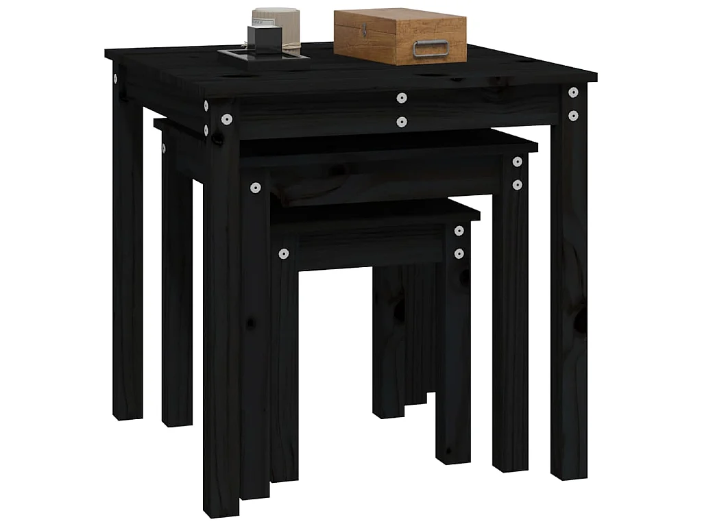 Tables gigognes 3 pcs Noir Bois de pin massif