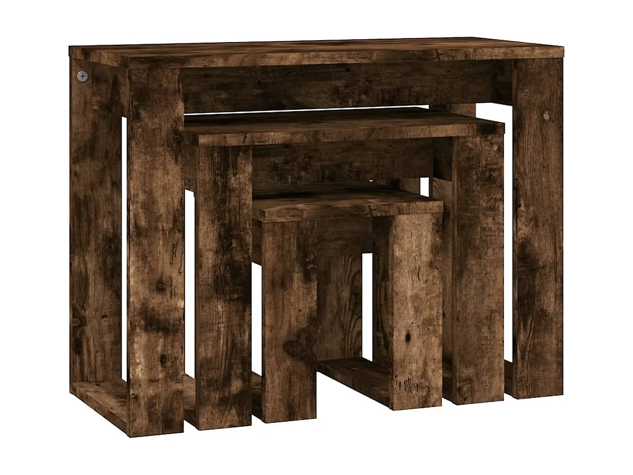 Tables gigognes 3 pcs Chêne fumé Bois d'ingénierie