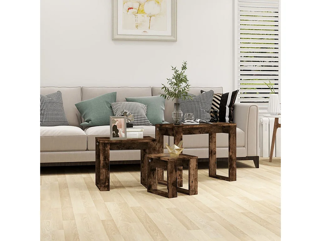 Tables gigognes 3 pcs Chêne fumé Bois d'ingénierie