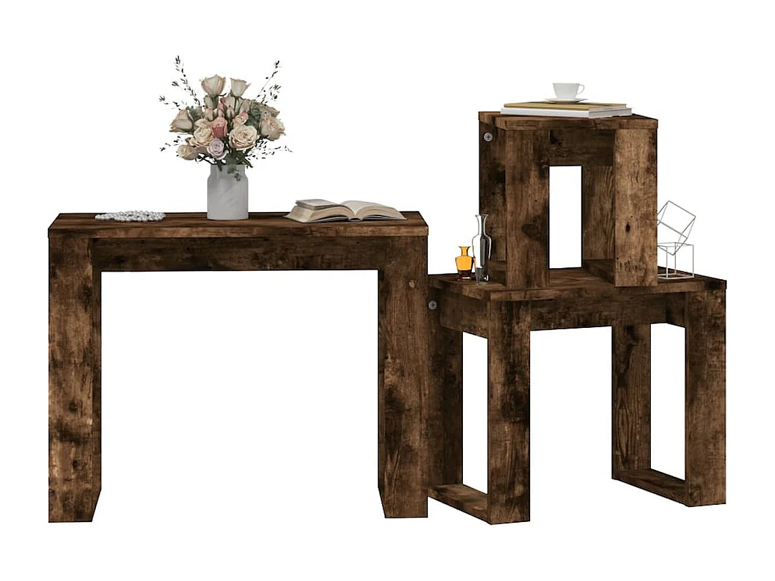 Tables gigognes 3 pcs Chêne fumé Bois d'ingénierie