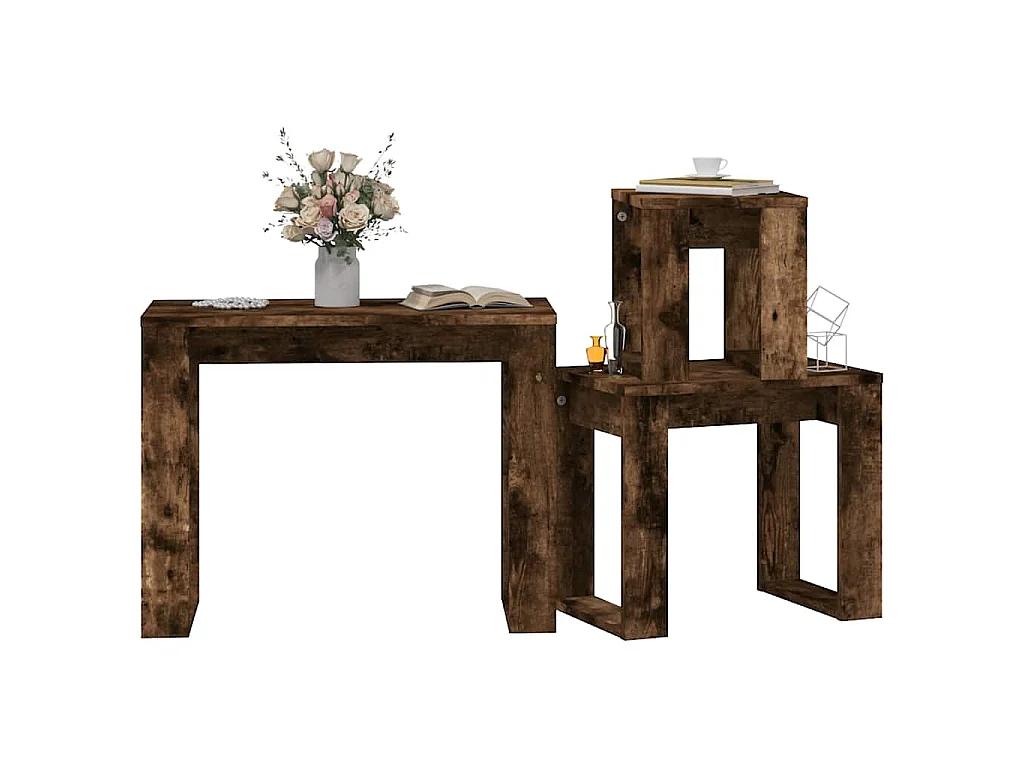 Tables gigognes 3 pcs Chêne fumé Bois d'ingénierie