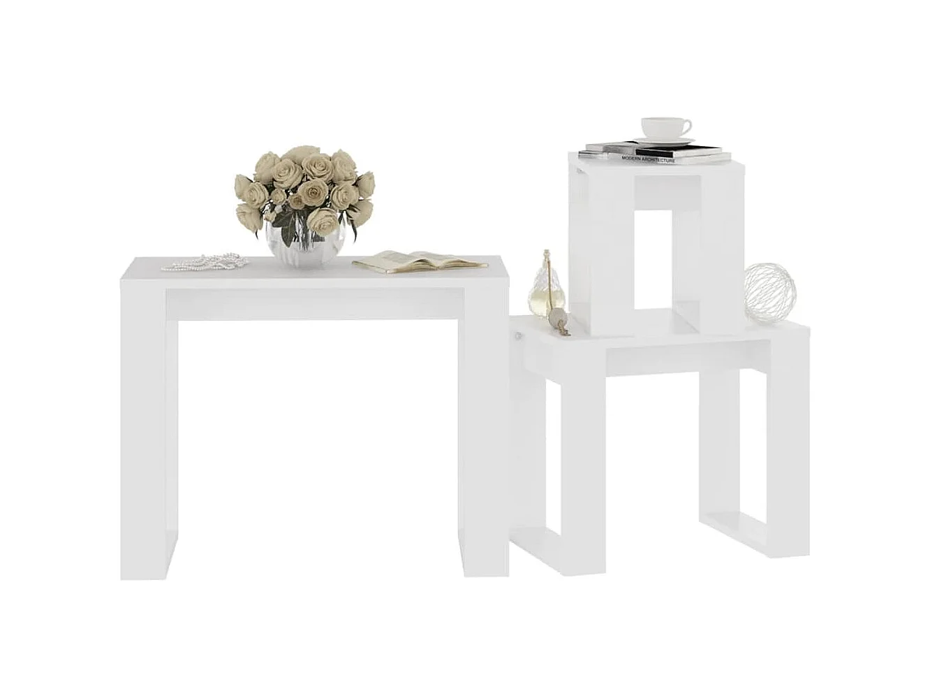 Tables gigognes 3 pièces Bois d'ingénierie blanc