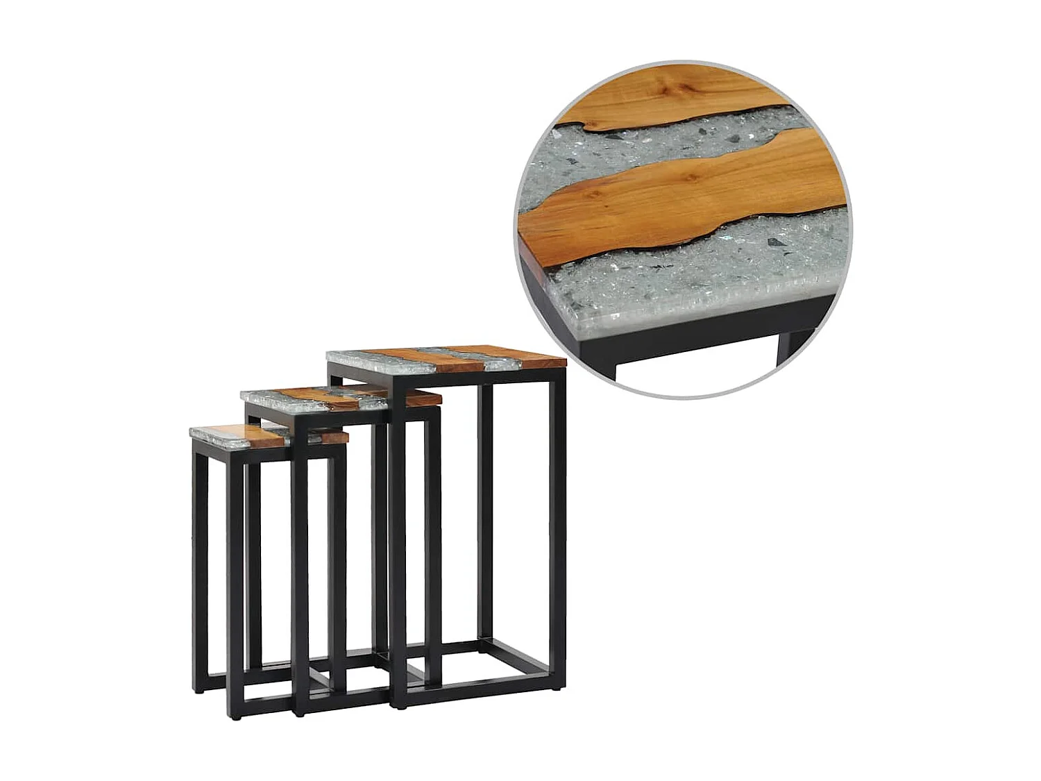 Tables gigognes 3 pcs Bois de teck massif et polyrésine