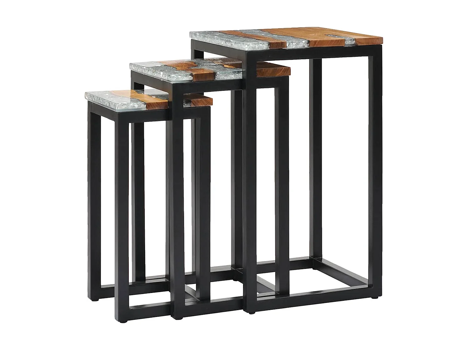 Tables gigognes 3 pcs Bois de teck massif et polyrésine