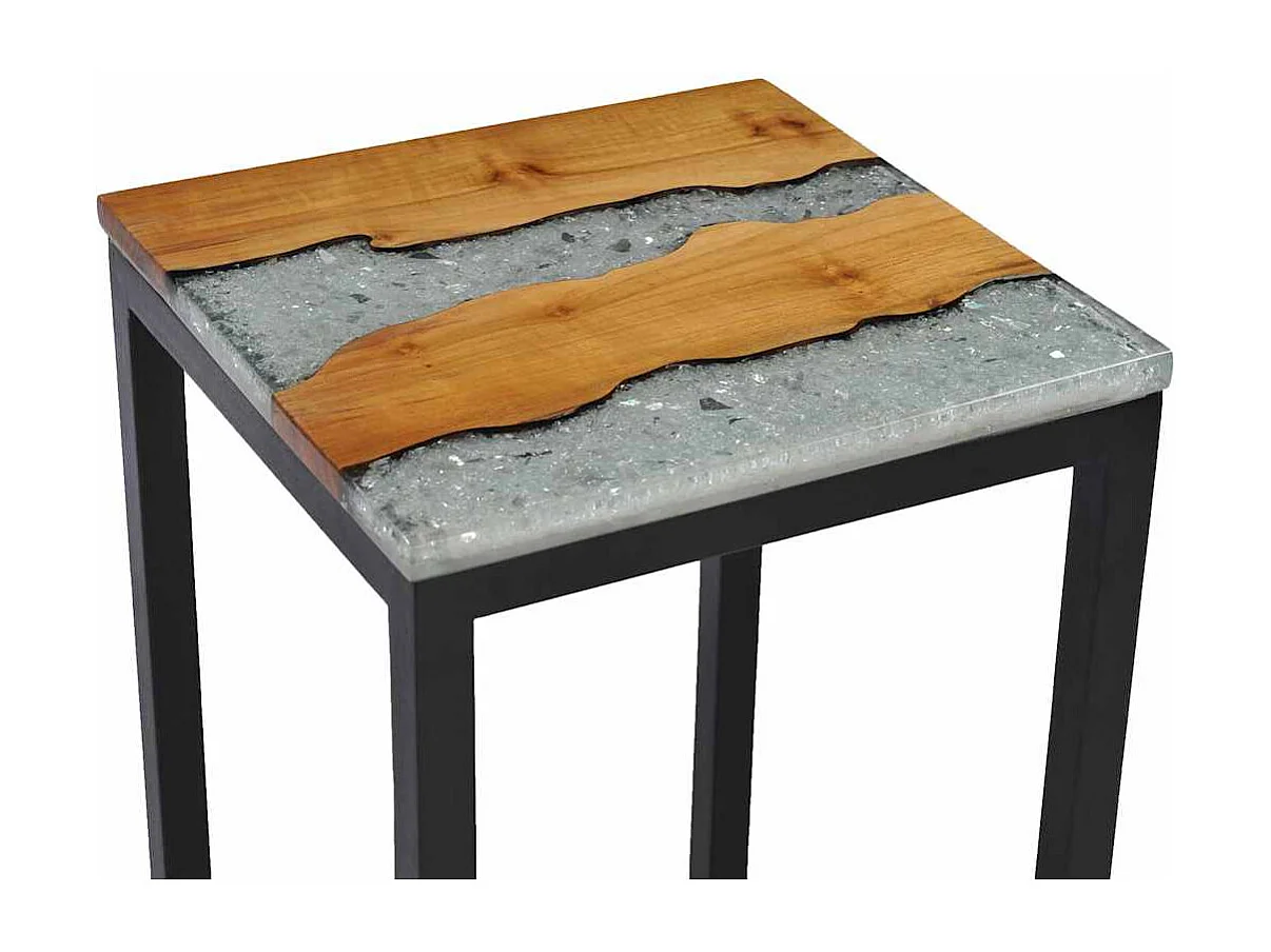 Tables gigognes 3 pcs Bois de teck massif et polyrésine