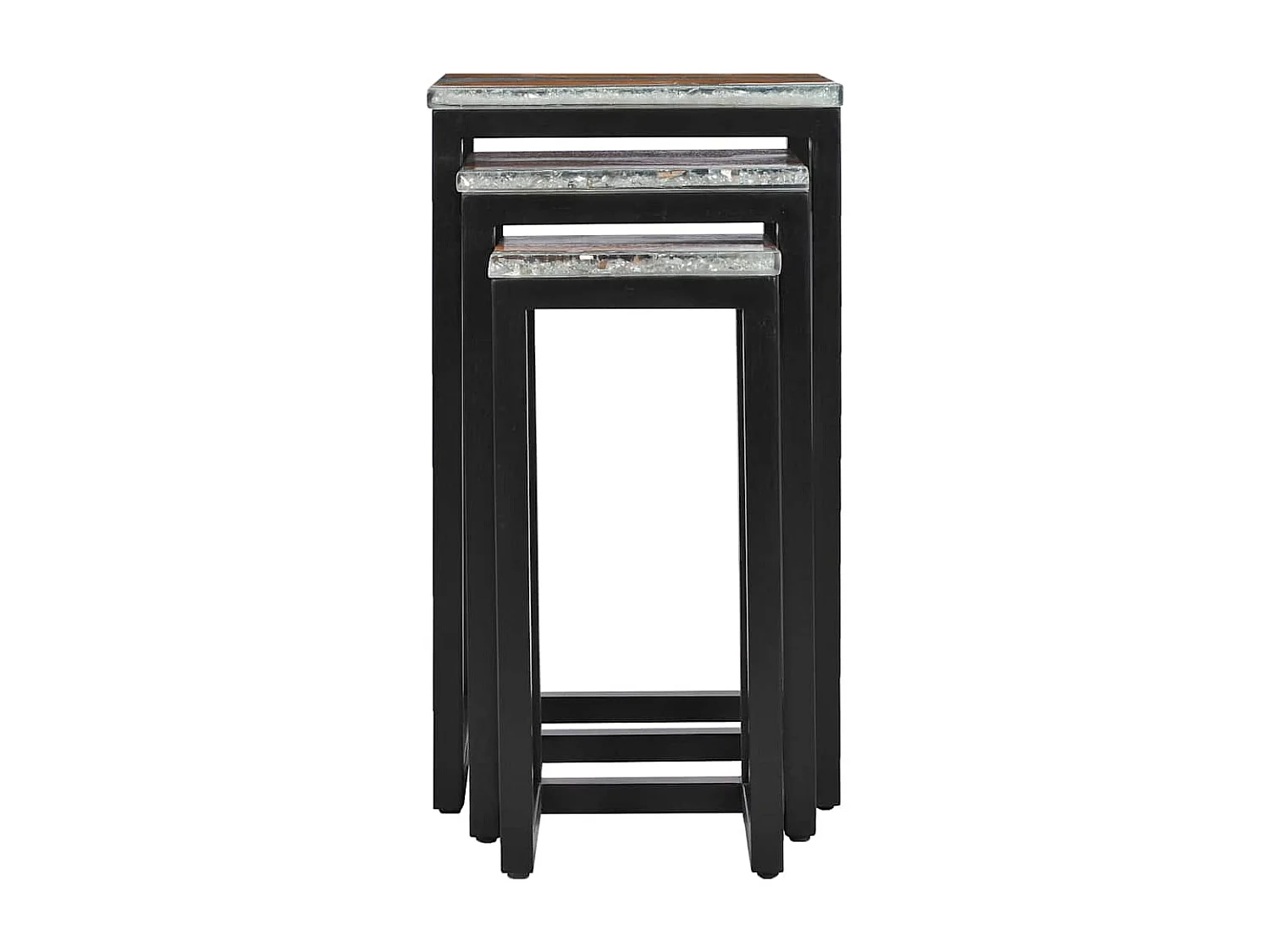 Tables gigognes 3 pcs Bois de teck massif et polyrésine