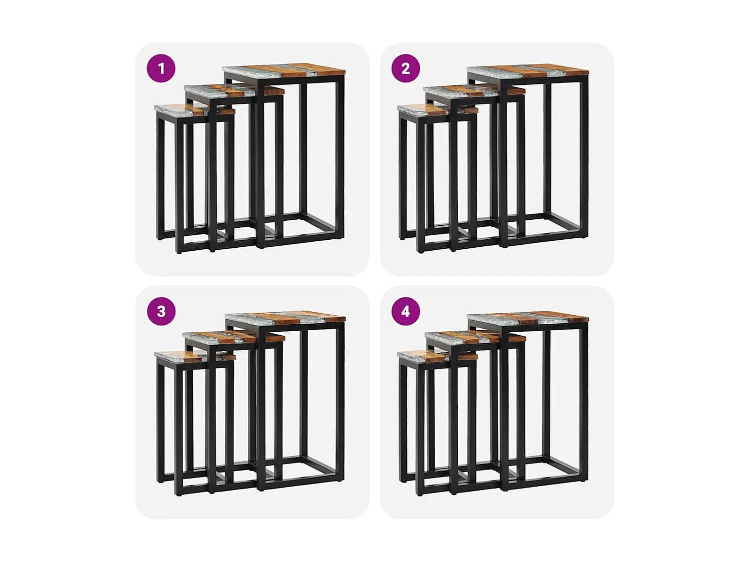 Tables gigognes 3 pcs Bois de teck massif et polyrésine