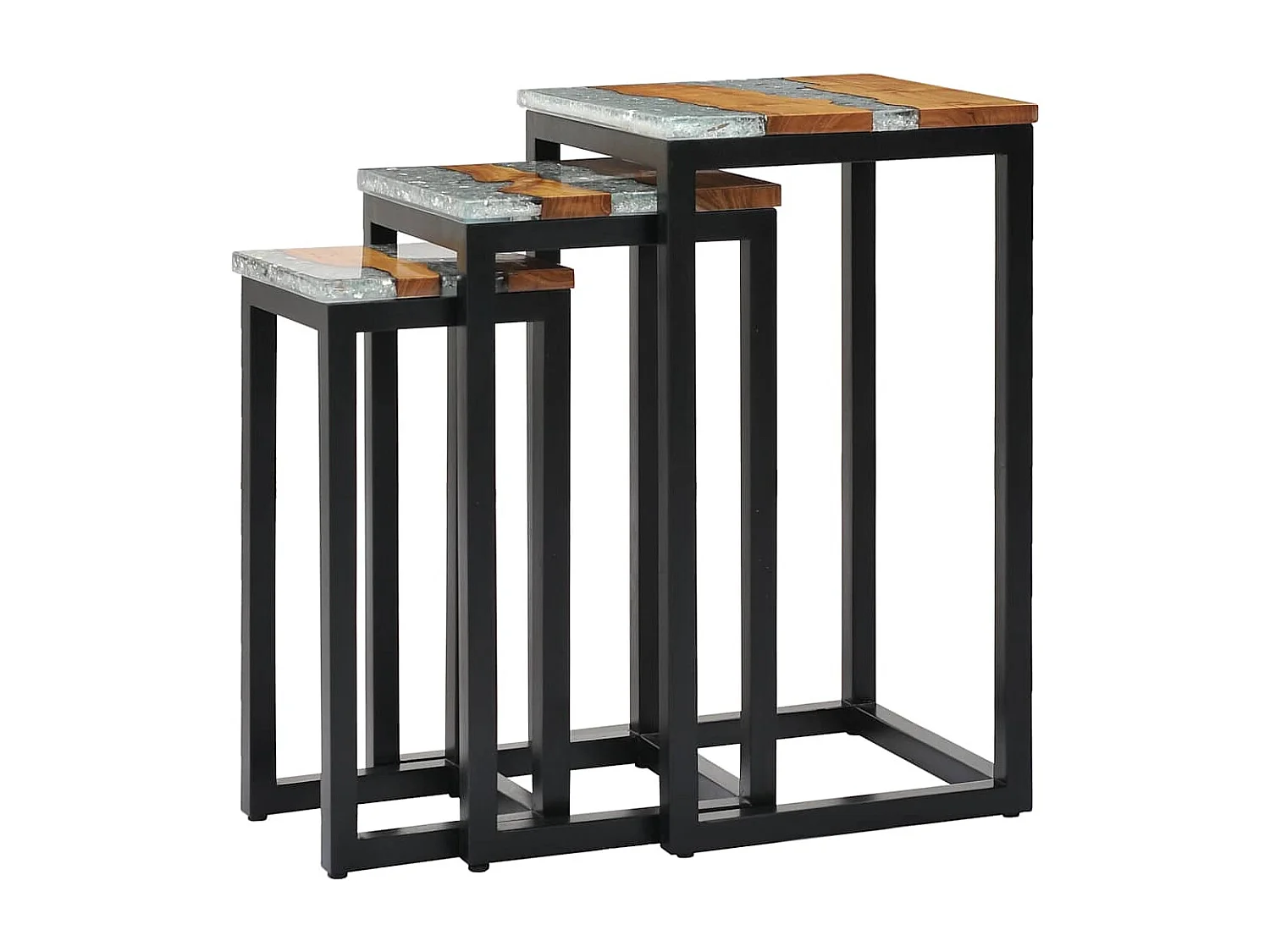 Tables gigognes 3 pcs Bois de teck massif et polyrésine
