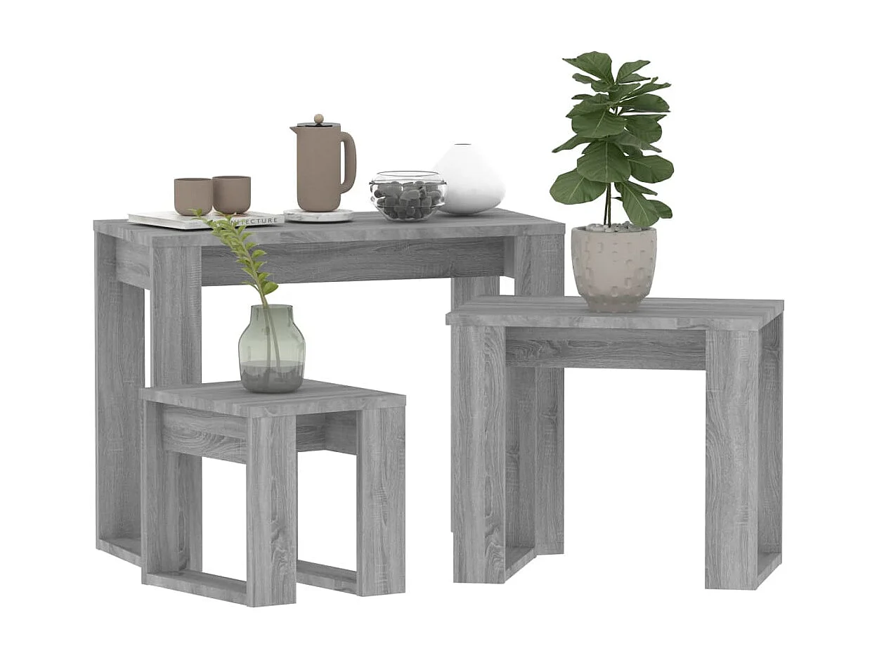 Tavolini Impilabili 3 pz Grigio Sonoma in Legno Multistrato