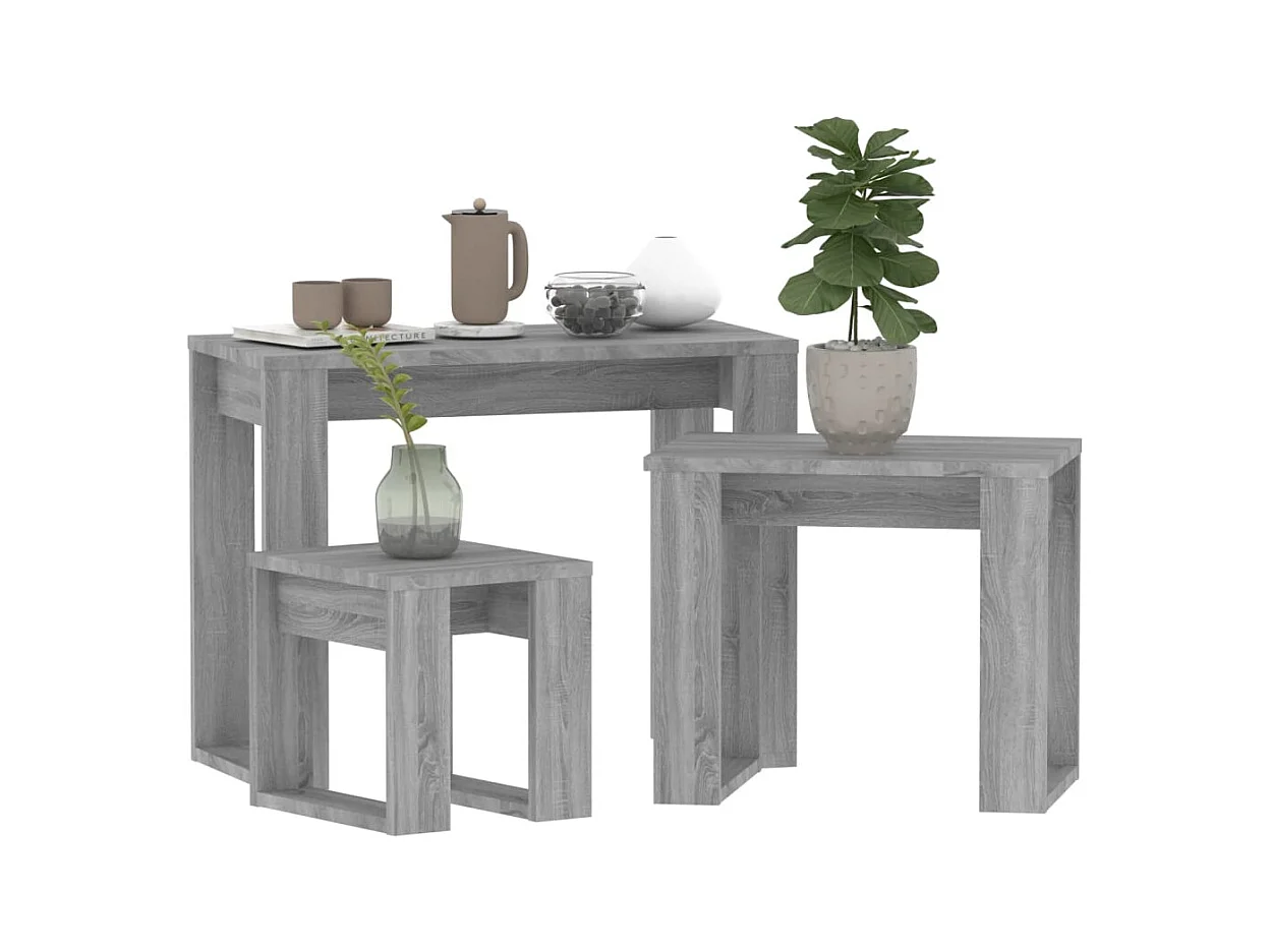 Satztische 3 Stk. Grau Sonoma Holzwerkstoff