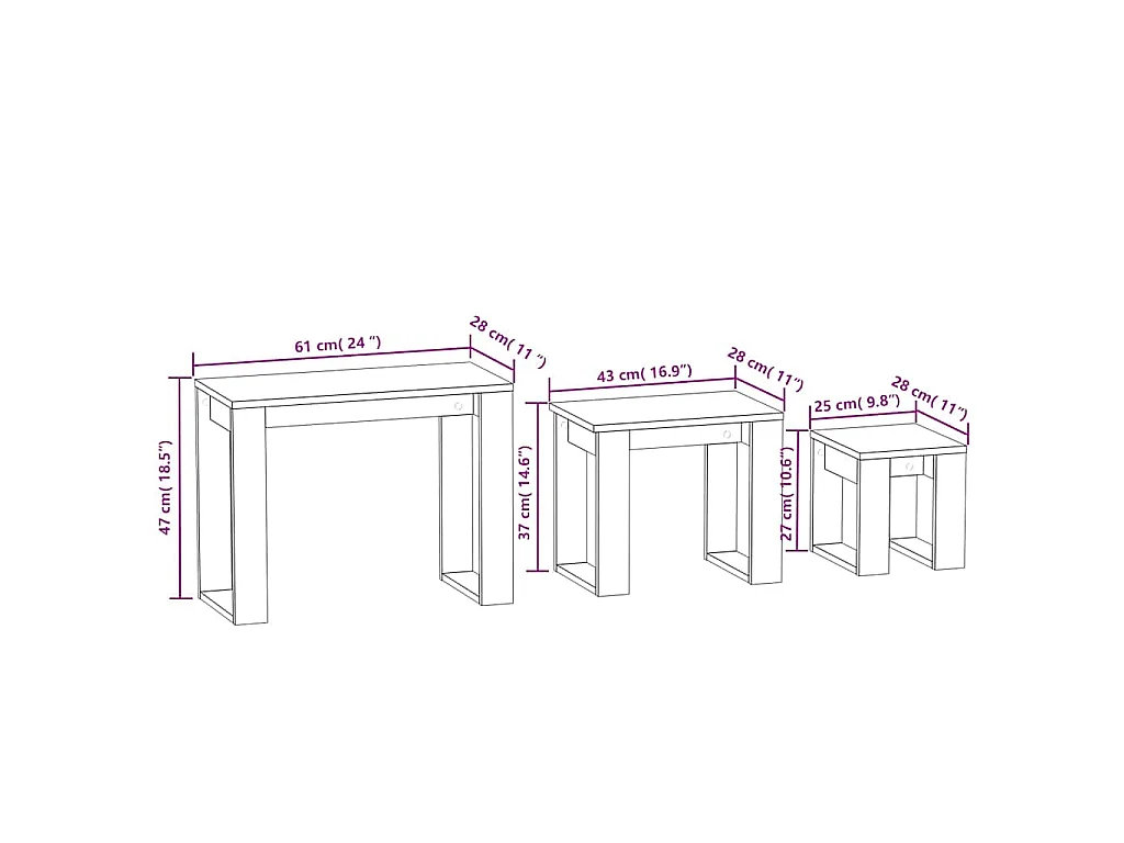 Tables gigognes 3 pcs Sonoma gris Bois d'ingénierie