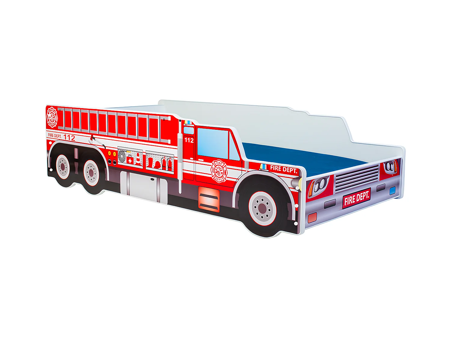 Lit enfant pour garçon Camion de pompier avec matelas et sommier inclus - 140 cm x 70 cm