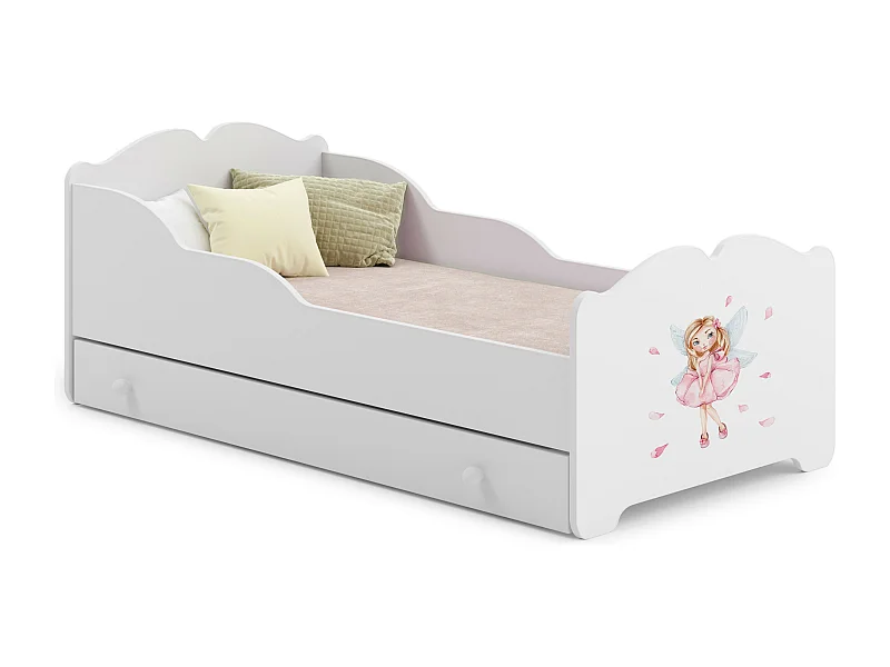 Lit enfant fille ALMENA avec tiroir matelas et cadre inclus - Fée rose - 160 cm x 80 cm
