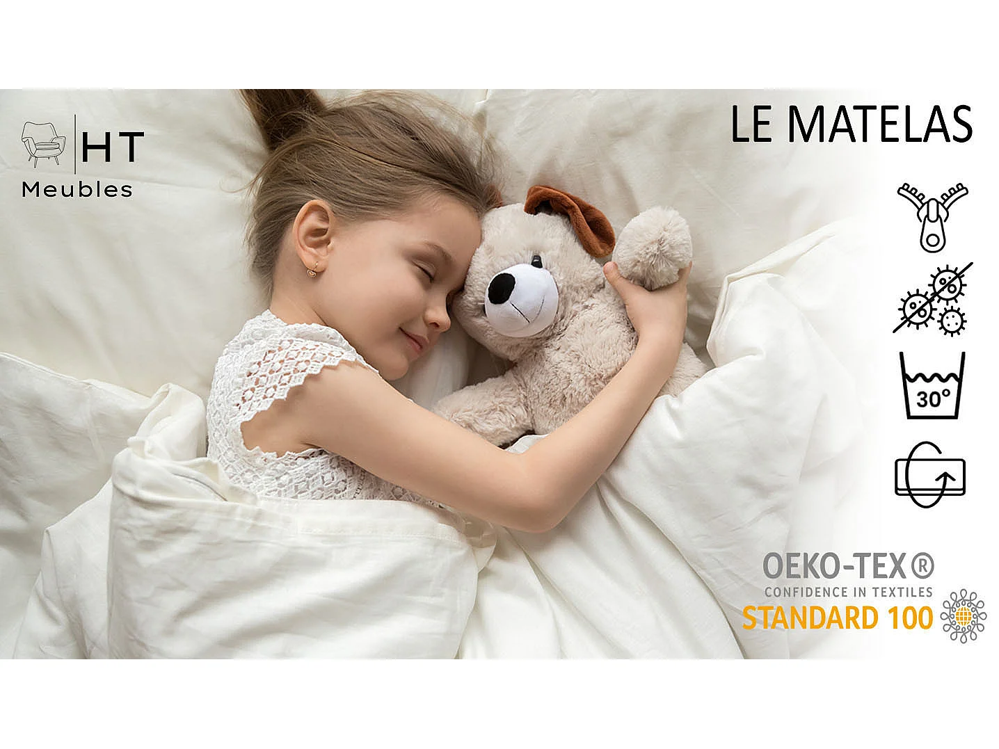 Lit gigogne enfant fille blanc FIONA avec sommier et matelas - Licorne - 2 x 160 cm x 80 cm