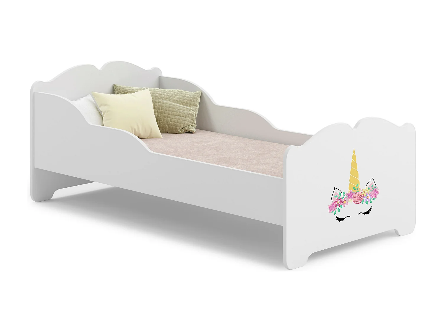 Lit enfant fille ALMENA avec matelas et cadre inclus - Licorne - 160 cm x 80 cm
