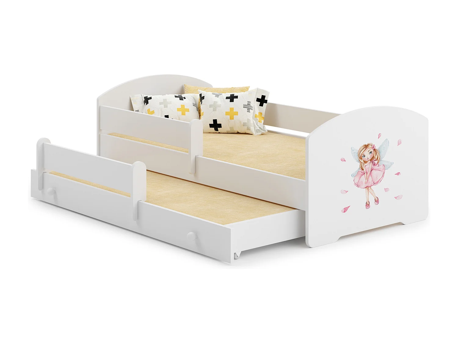 Lit gigogne enfant fille blanc LOU - Fée rose - 2 x 160 cm x 80 cm