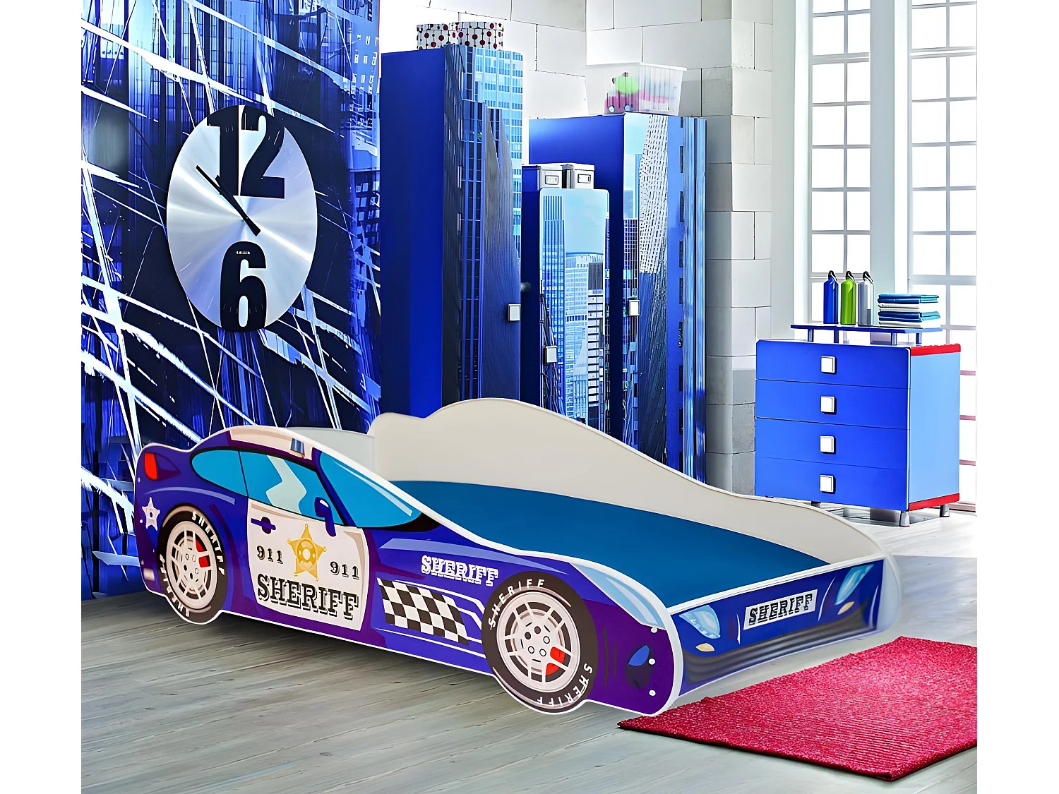 Lit enfant pour garçon voiture de police avec matelas et sommier inclus - 140 cm x 70 cm