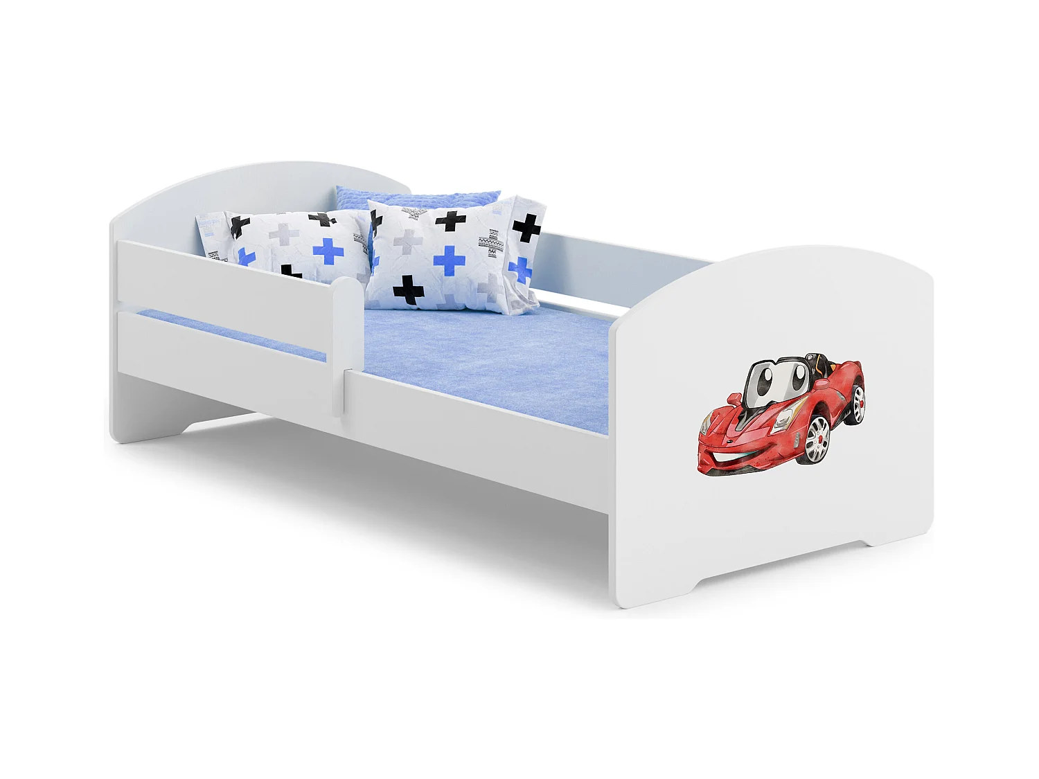 Lit enfant LOU avec balustrade et matelas inclus - Voiture rouge - 140 cm x 70 cm