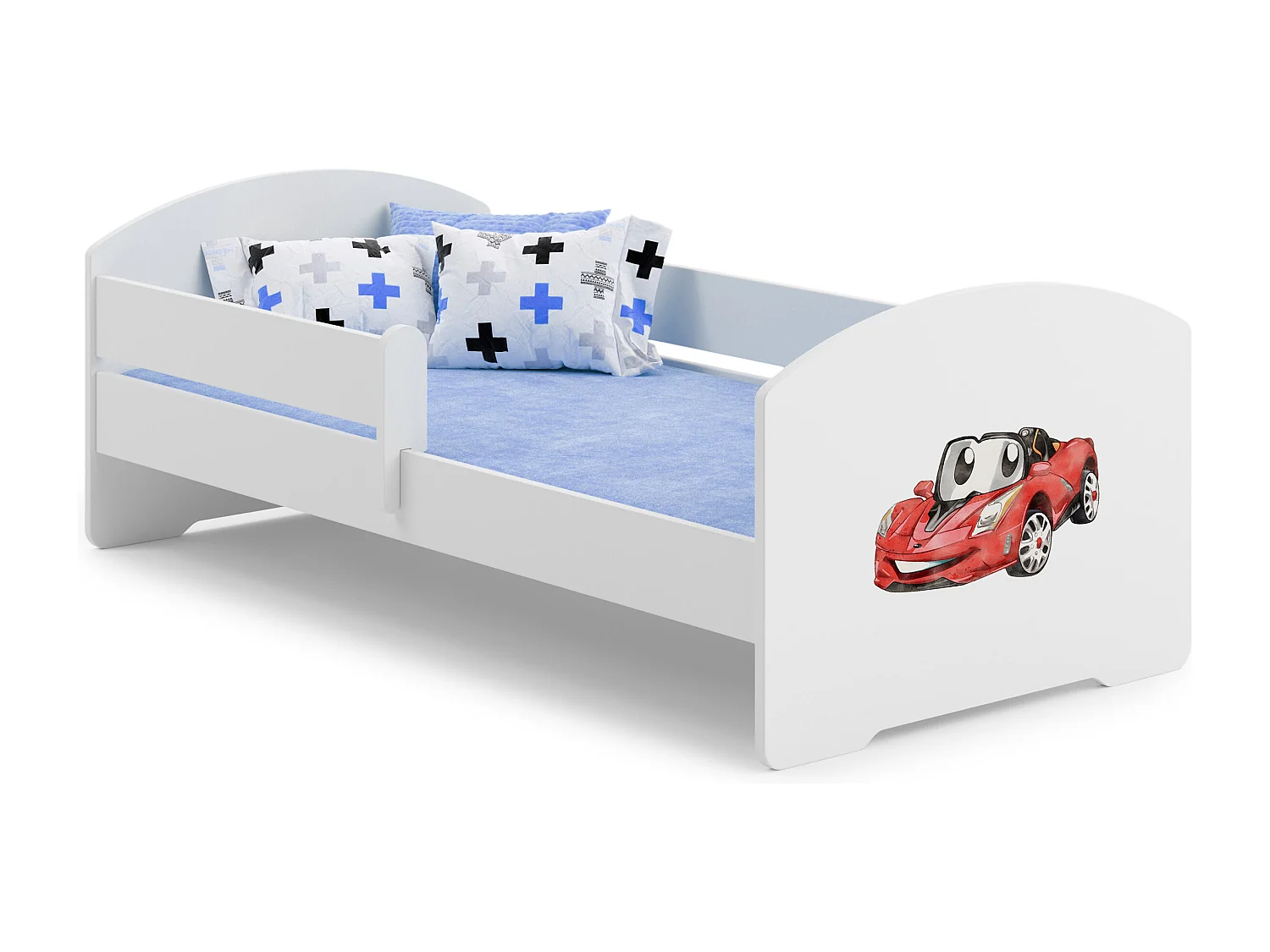 Lit enfant LOU avec balustrade et matelas inclus - Voiture rouge - 140 cm x 70 cm