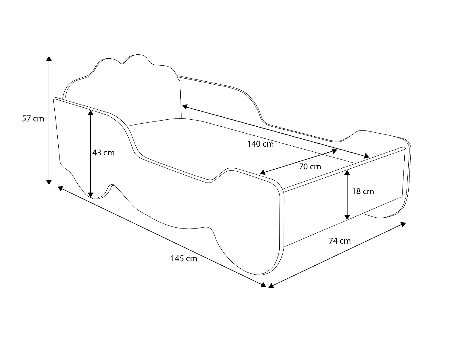 Lit enfant fille Calèche de Princesse avec matelas et sommier inclus - 140 cm x 70 cm