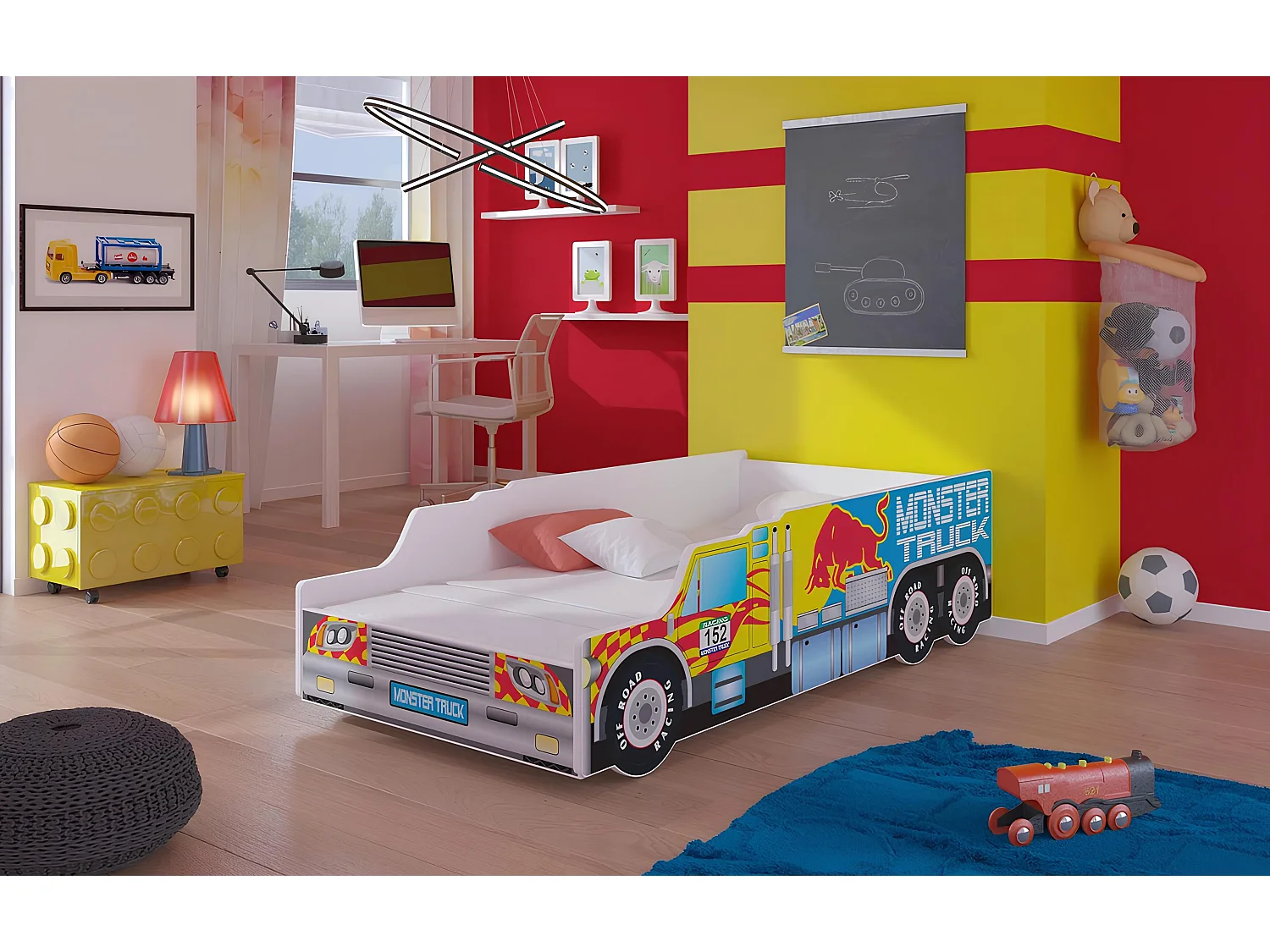 Lit enfant pour garçon Monster Truck avec matelas et sommier inclus - 160 cm x 80 cm