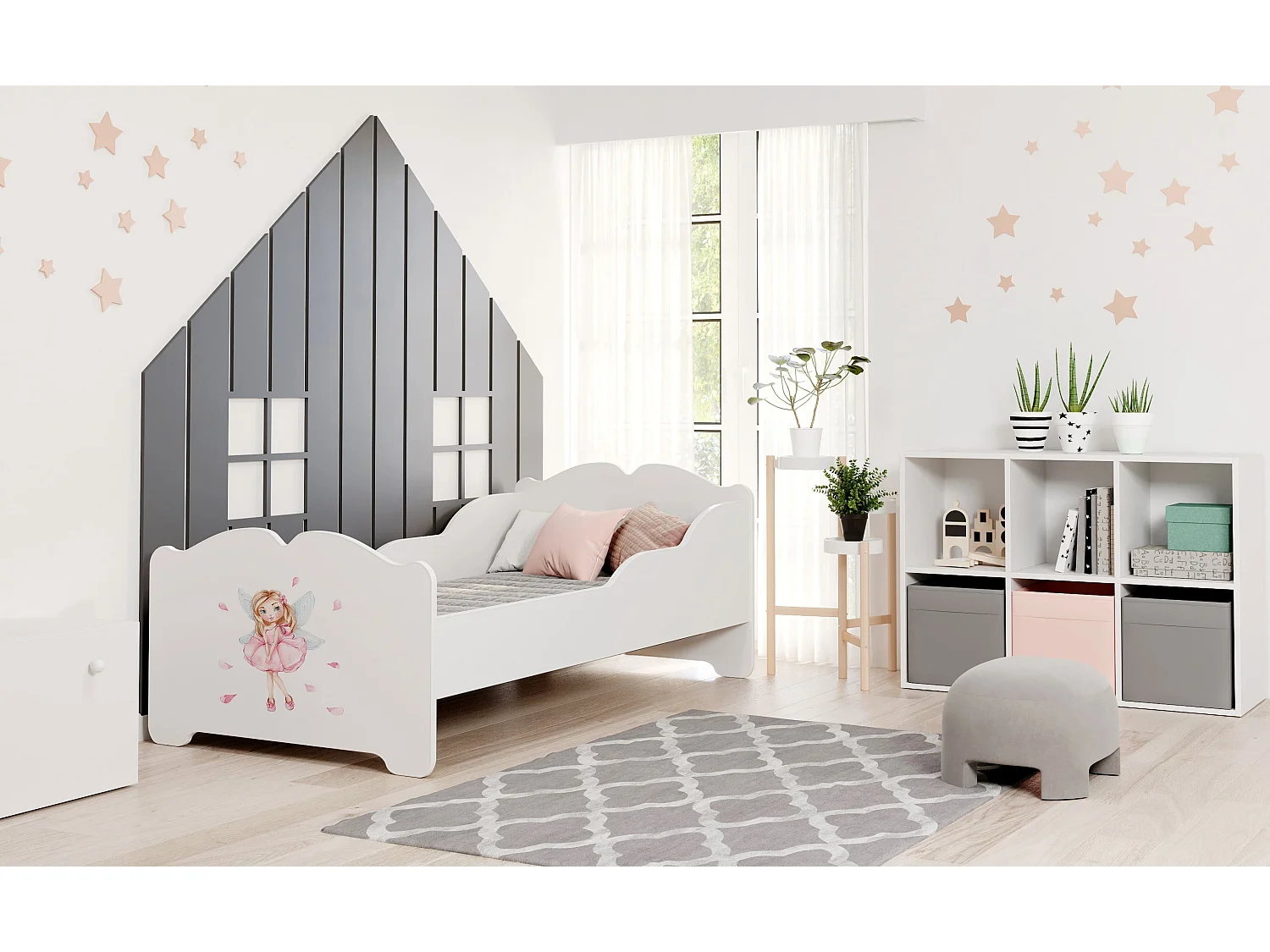 Lit enfant fille ALMENA avec matelas et cadre inclus - Fée rose - 140 cm x 70 cm