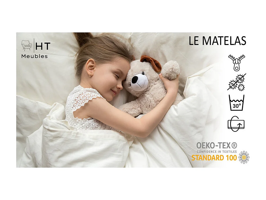 Lit enfant fille LOU avec tiroir balustrade et matelas inclus - Fée rose - 140 cm x 70 cm