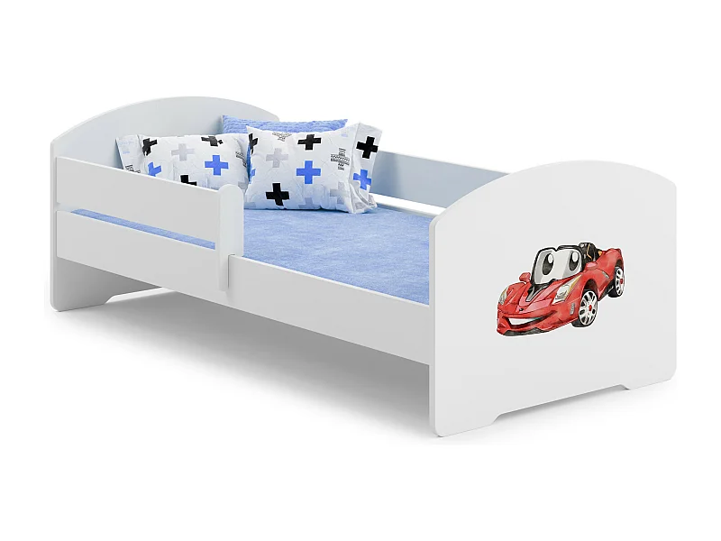 Lit enfant LOU avec balustrade et matelas inclus - Voiture rouge - 160 cm x 80 cm