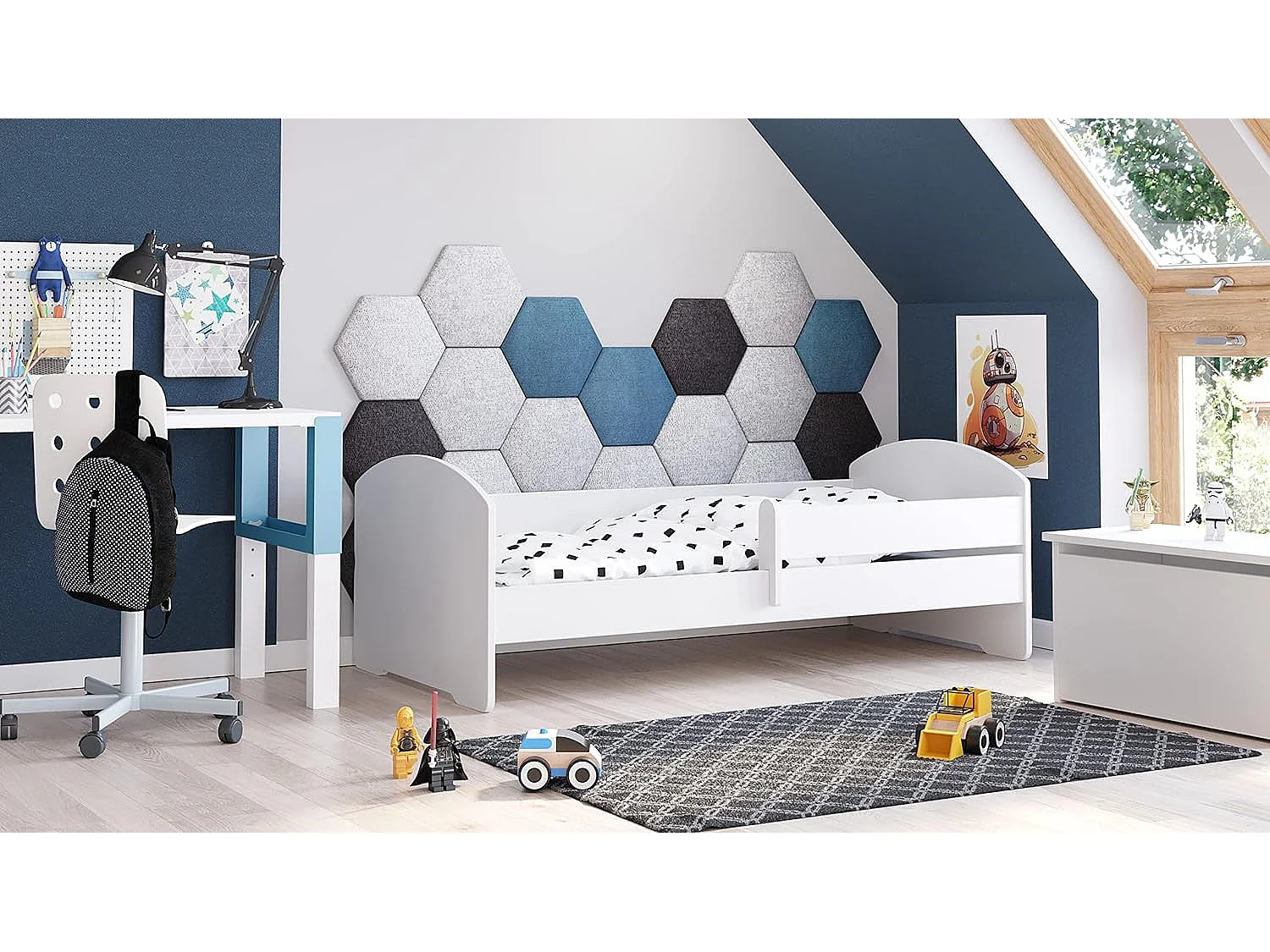 Lit enfant LOU avec balustrade et matelas inclus - Sans graphique - 160 cm x 80 cm