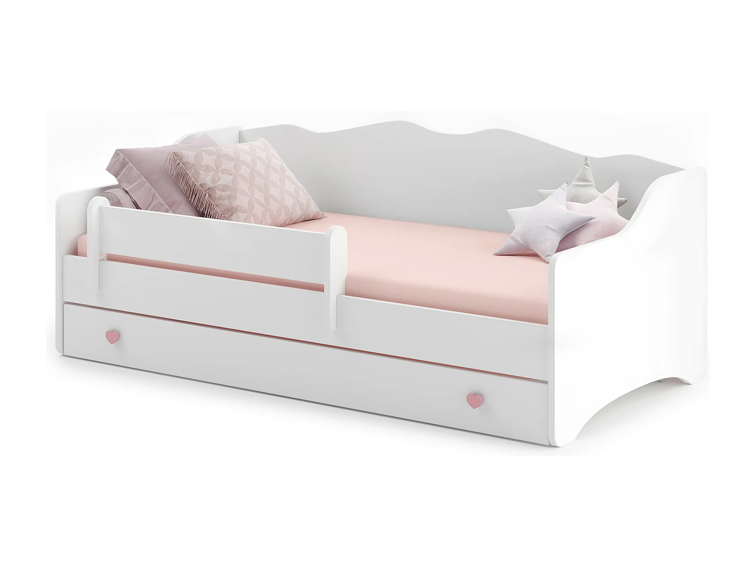 Lit enfant EMY 160x80cm avec tiroir - rose - Avec Matelas - Sans graphique