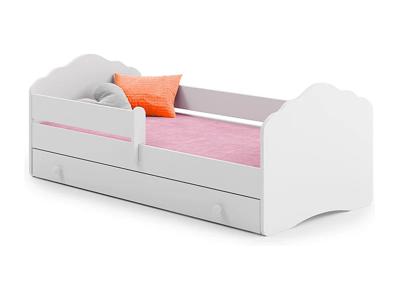 Lit enfant FIONA avec tiroir balustrade et matelas inclus - Sans graphique - 140 cm x 70 cm