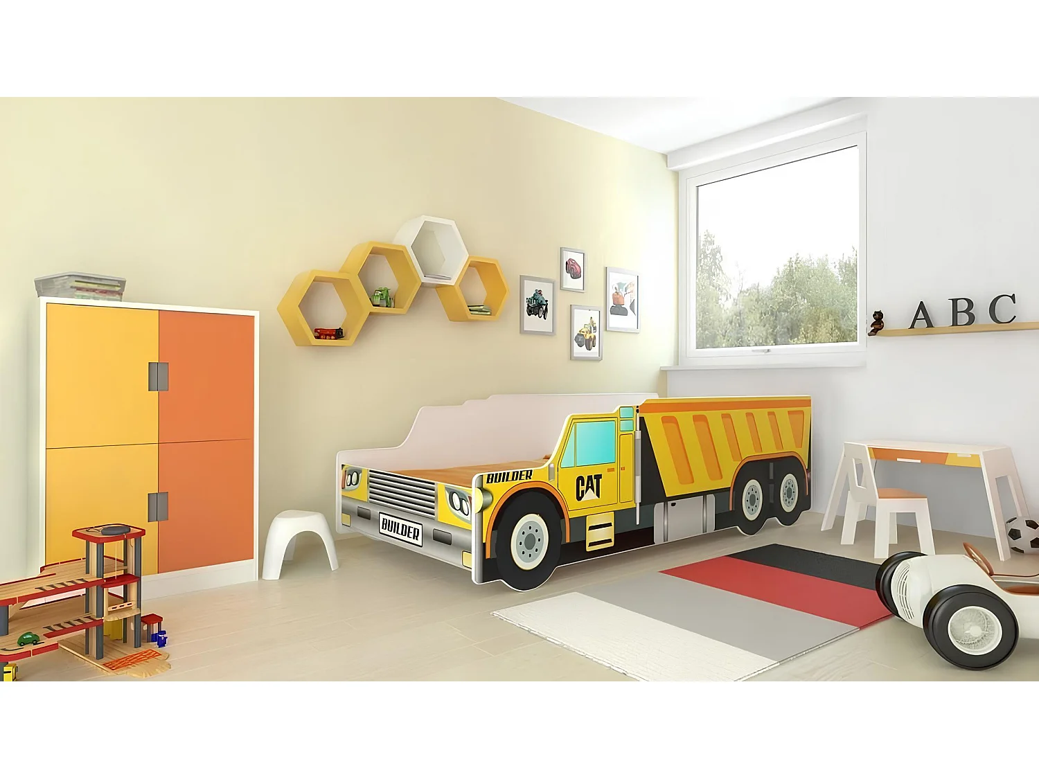 Lit enfant pour garçon Camion benne avec matelas et sommier inclus - 160 cm x 80 cm