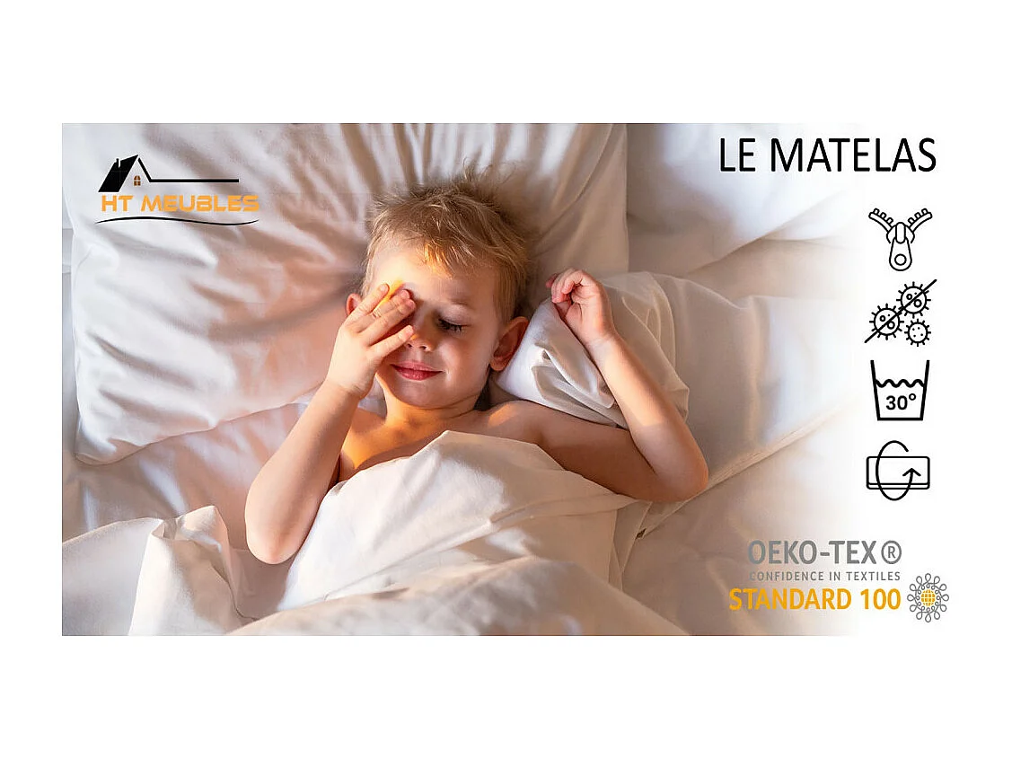 Lit enfant pour garçon LOU avec tiroir balustrade et matelas inclus - Pelleteuse - 140 cm x 70 cm