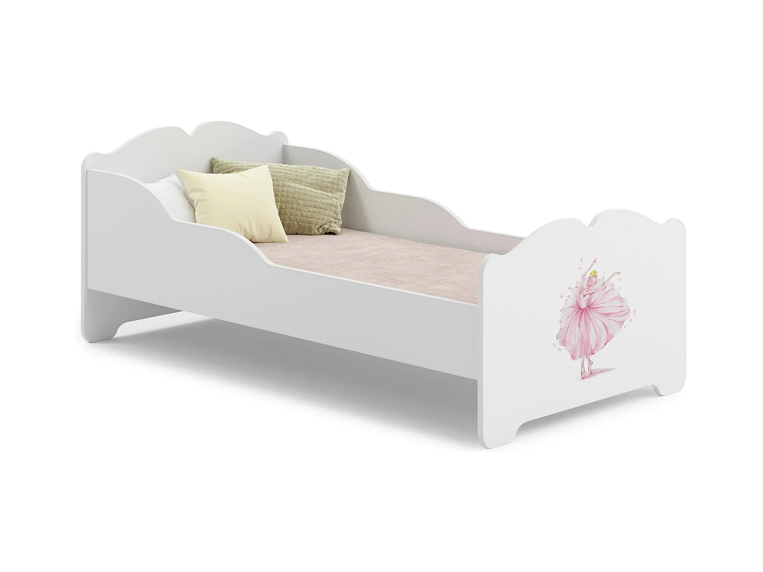 Lit enfant fille ALMENA avec matelas et cadre inclus - Princesse rose - 140 cm x 70 cm