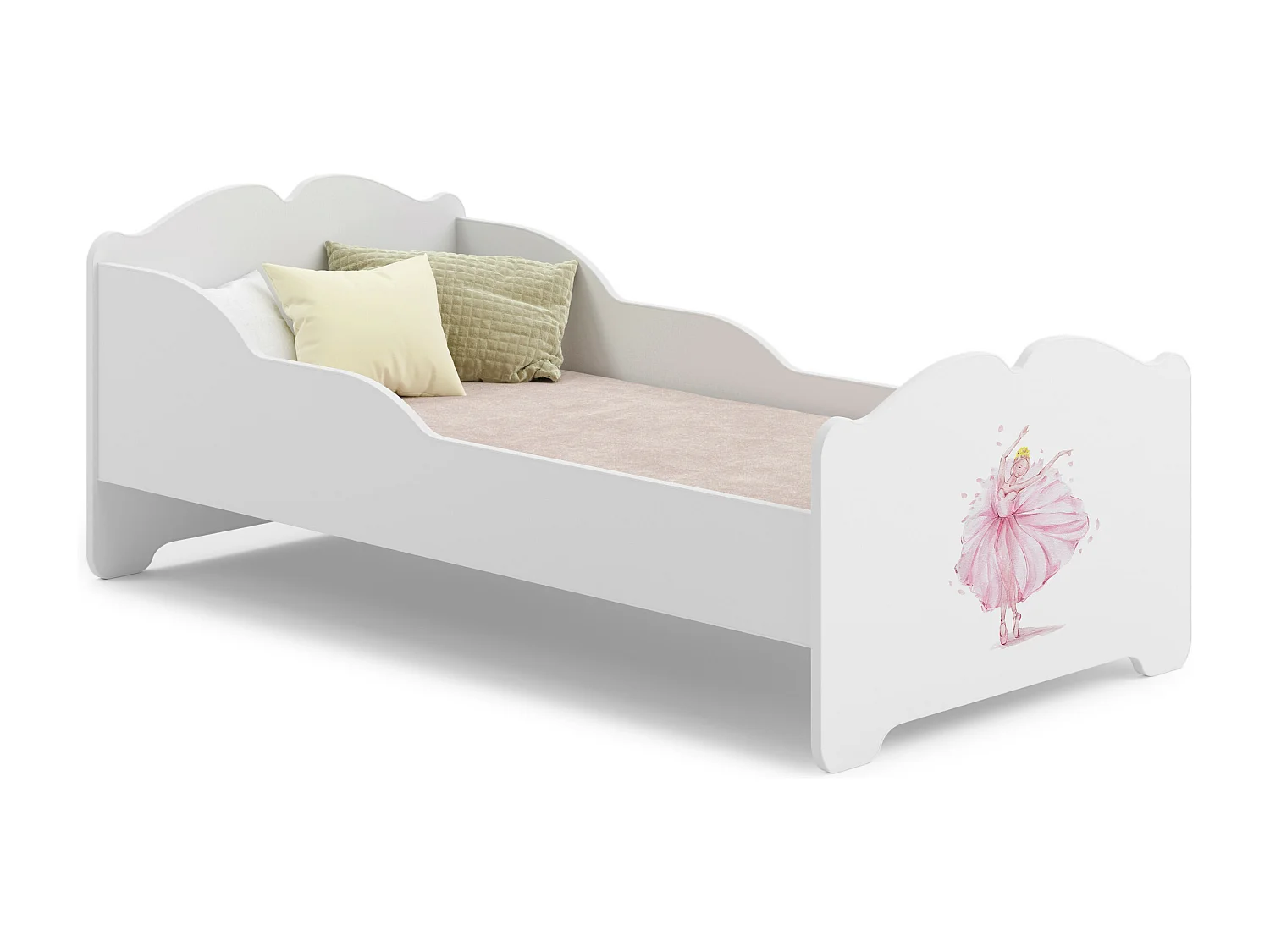 Lit enfant fille ALMENA avec matelas et cadre inclus - Princesse rose - 140 cm x 70 cm