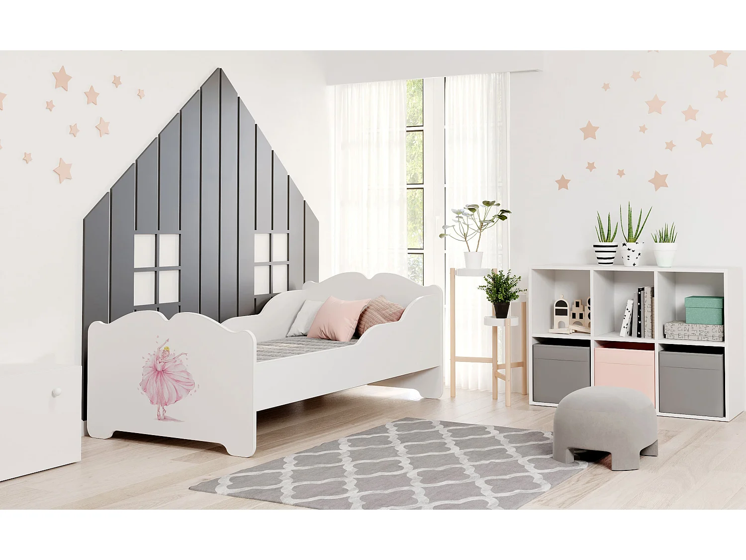Lit enfant fille ALMENA avec matelas et cadre inclus - Princesse rose - 140 cm x 70 cm