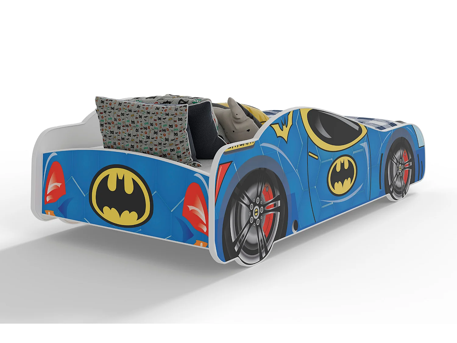 Lit enfant pour garçon voiture de Batman Batcar, Batmobile - bleu avec matelas et sommier inclus - 160 cm x 80 cm