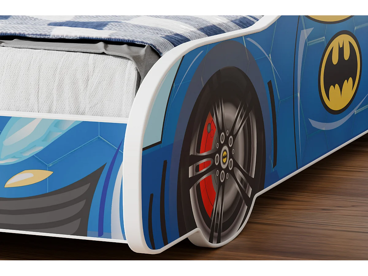 Lit enfant pour garçon voiture de Batman Batcar, Batmobile - bleu avec matelas et sommier inclus - 160 cm x 80 cm