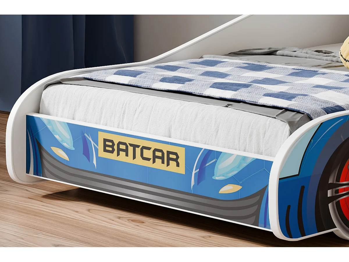 Lit enfant pour garçon voiture de Batman Batcar, Batmobile - bleu avec matelas et sommier inclus - 160 cm x 80 cm